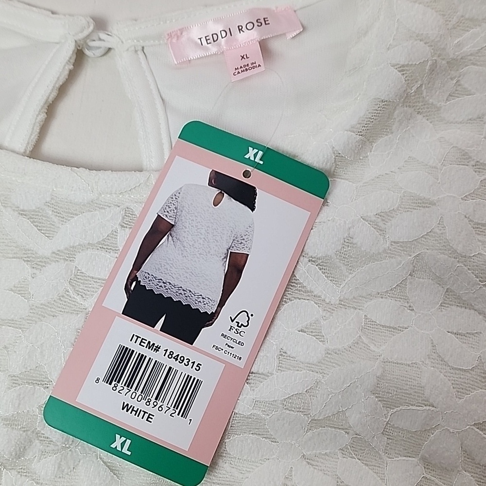 NWT Teddi Rose XL White Lace Textured Women's Top Thread Collective Brand New - Picture 2 of 12